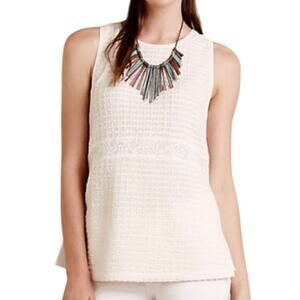 Anthropologie Deletta Mira Waffle Sleeveless Blouse White Cream Petite XS